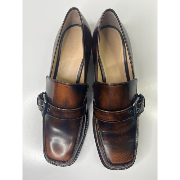 M.Gemi Scuola Loafer Brown Patina Leather Buckle Square Toe Low Heel Women's 41 - Picture 7 of 16